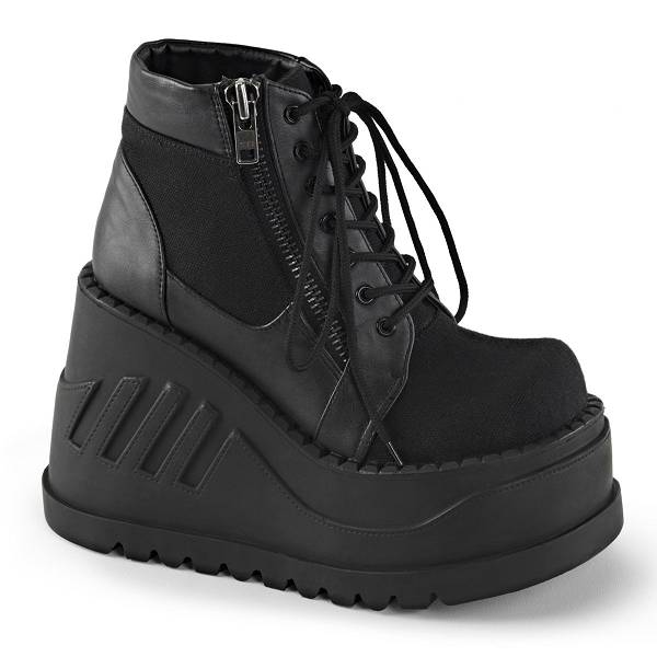 Demonia Women's Stomp-10 Platform Boots - Black Canvas/Vegan Leather D6437-59US Clearance
